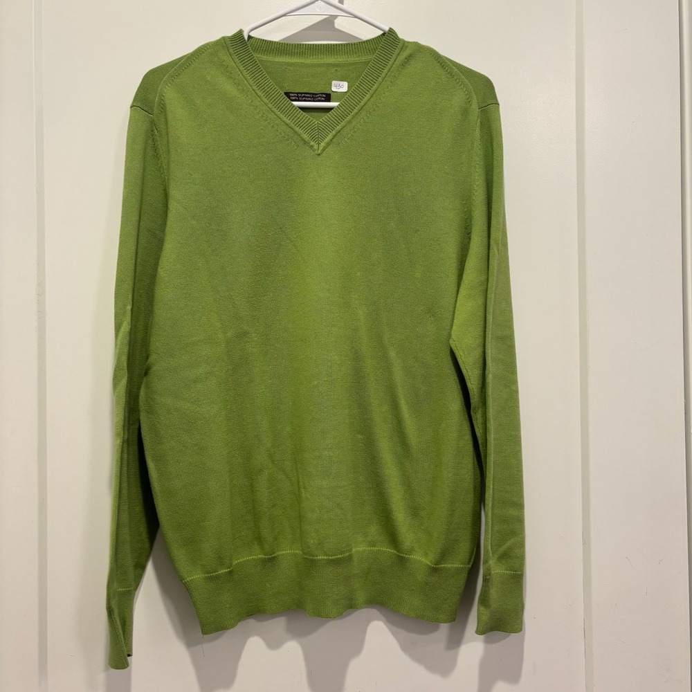 Talbots Supima Cotton V-Neck Sweater Lime Green‎ Lightweight Knit Mens Pullover